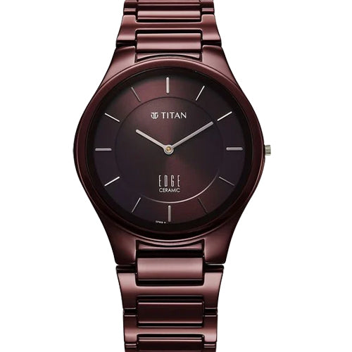 Titan Wine Ceramic Quartz Analog Maroon Dial Ceramic Strap Watch For Men 40.5mm 1696QC19