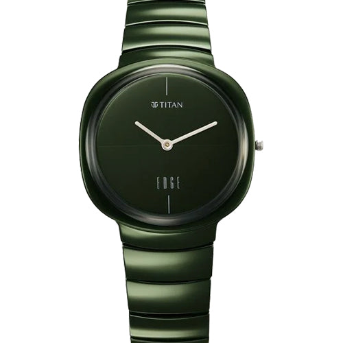 Titan Squircle Camo Quartz Analog Green Dial Ceramic Strap Watch For Unisex 38mm 1841QC05