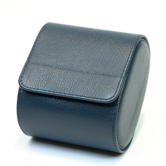 Premium Navy Blue Textured Leather Watch Roll Case – Luxury Single Watch Travel Pouch