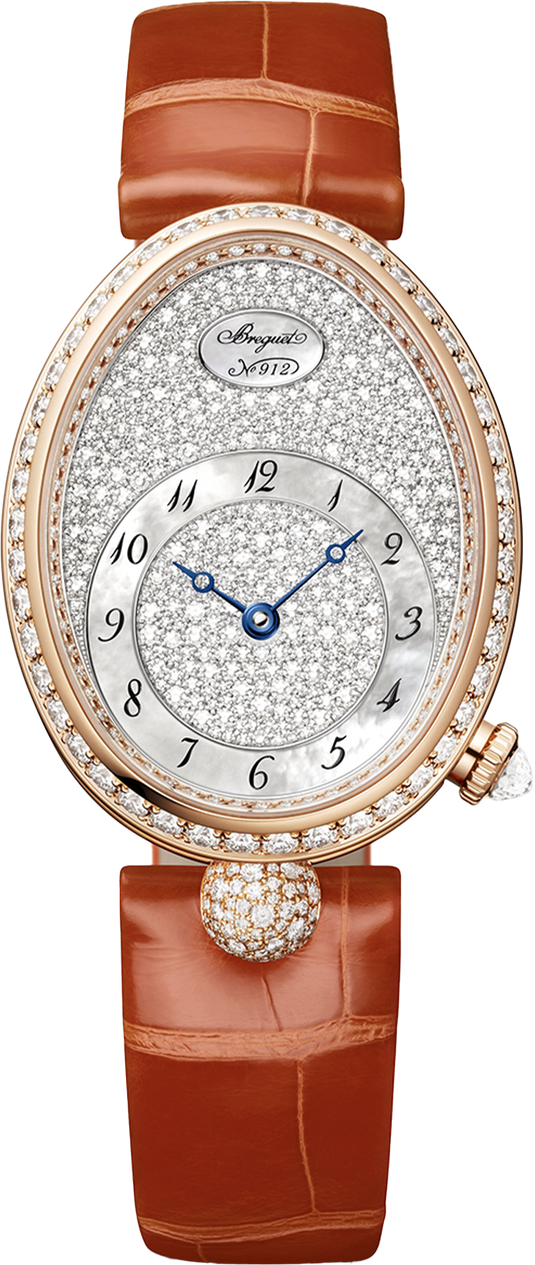 Breguet Reine Pave Dial Brown Strap Gold Touch Watch for Women
