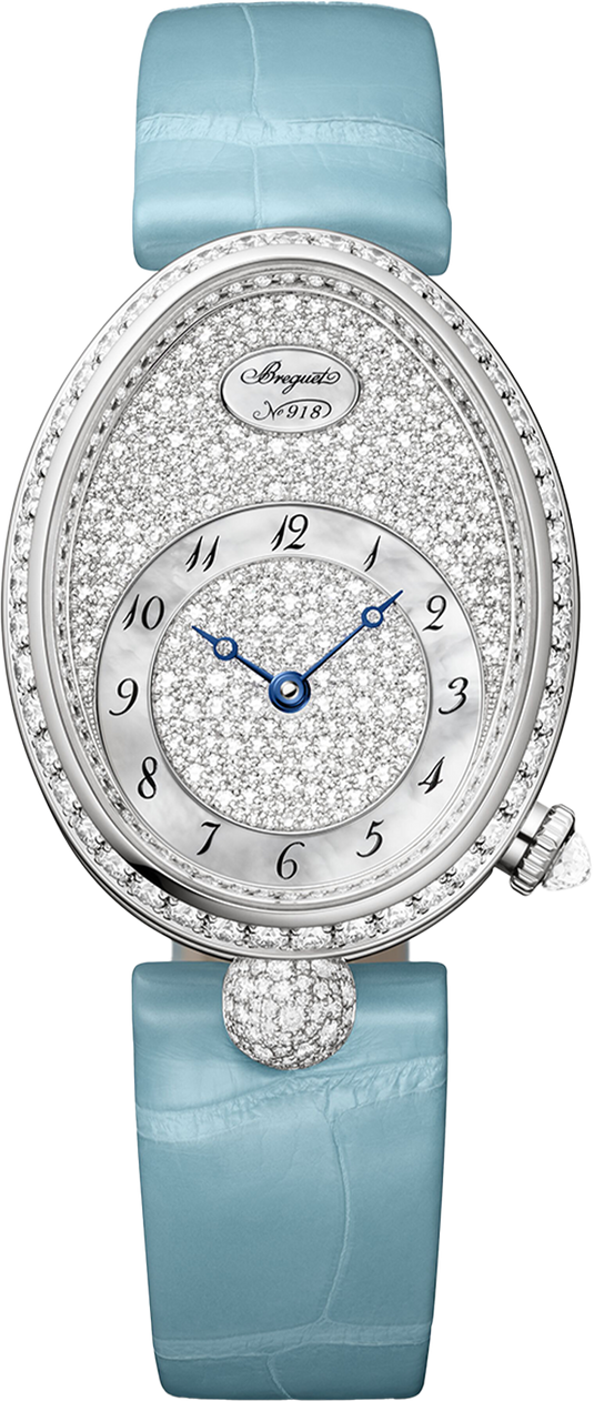 Breguet Reine Pave Dial Blue Strap Silver Touch Watch for Women