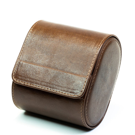Premium Dark Brown Leather Watch Roll Case – Luxury Single Watch Travel Pouch & Organizer