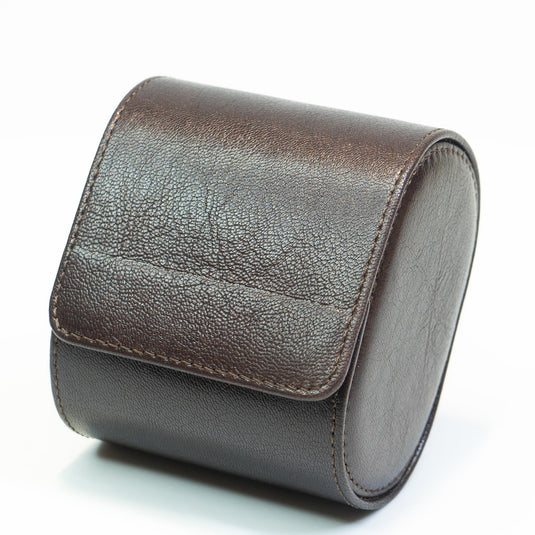 Premium Chocolate Brown Pebble Leather Watch Roll Case – Luxury Single Watch Travel Organizer