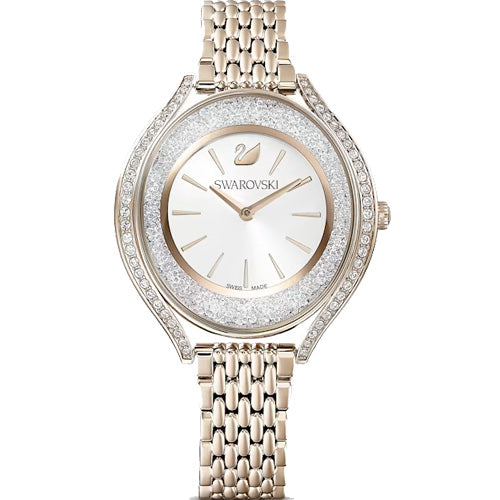 Swarovski Crystalline Aura Silver Dial & Champagne Gold Chain Watch for Women