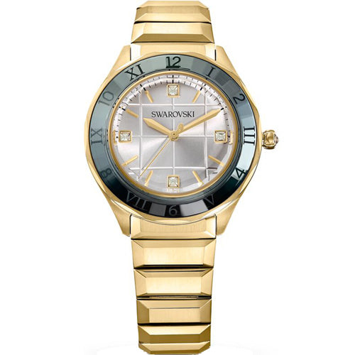 Swarovski Dextera Silver Dial 37 MM & Gold Strap Watch for Ladies