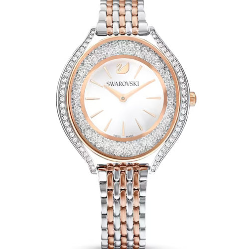 Swarovski Crystalline Aura White Dial 35.5 MM with Silver & Rose Gold Chain Watch for Women