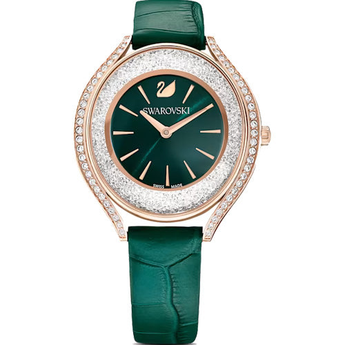 Swarovski Crystalline Aura Green Dial & Leather Strap Watch for Women
