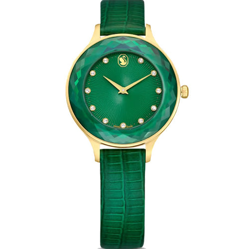 Swarovski Octea Nova Green Dial & Leather Strap Watch for Women