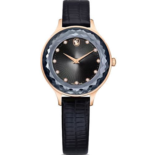 Swarovski Octea Nova Women's Black Dial & Black Leather Strap Watch