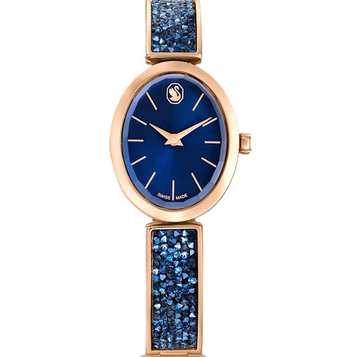Swarovski Crystal Rock Oval Blue Dial with Rose Gold Watch for Women