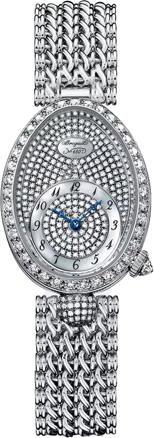 Breguet Reine De Naples Pave Dial Silver Chain Watch for Women