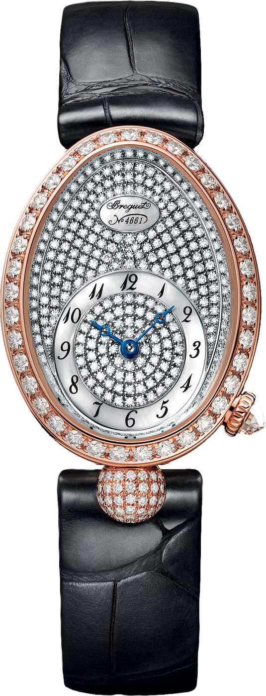 Breguet Reine Pave Dial Black Strap Gold Touch Watch for Women