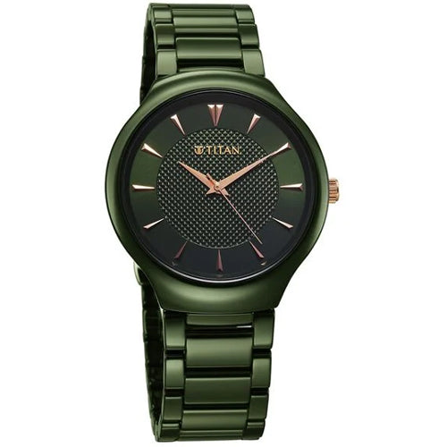 Titan Regalia Ceramics Quartz Analog Green Dial Green Color Ceramic Strap Watch For Men 39.7mm 90014KC03