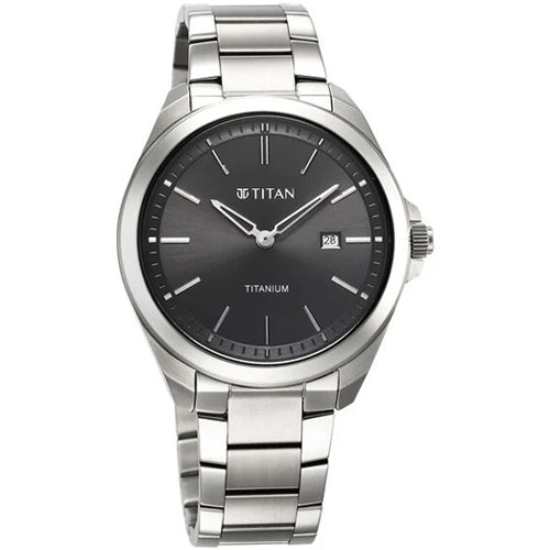 Titan Titanium Quartz Analog Black Dial Titanium Strap Watch for Men 32mm 90177TM03