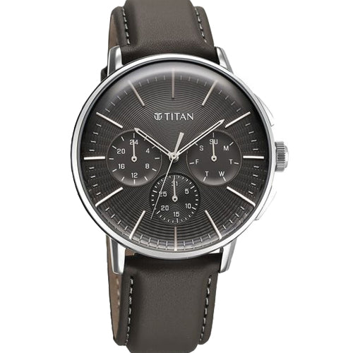 Titan Light leathers Multifunction Anthracite Dial Leather Strap Watch For Men 42mm 90200SL02