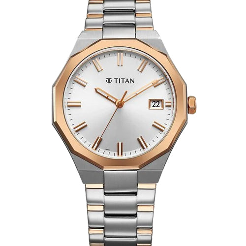 Titan Regalia Dodecagon Quartz Analog with Date Silver Dial Two Toned Stainless Steel Strap Watch For Men 40mm 90212KM01