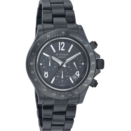 Titan Chronograph Black Dial Ceramic Strap watch for Men 46.5mm 9391NC01