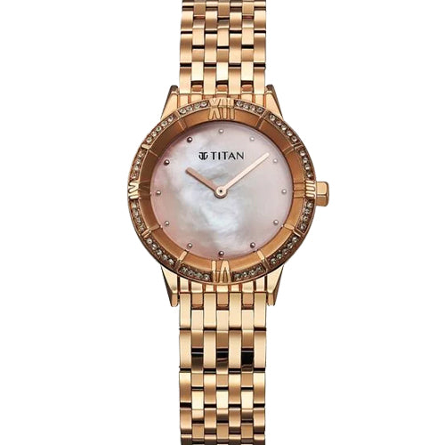 Titan Glamour Quartz Analog Mother Of Pearl Dial Rose Gold Stainless Steel Strap Watch For Women 30.5mm 95316WM01