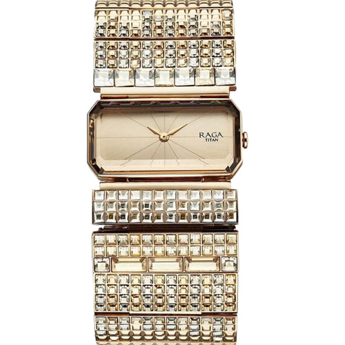 Titan Raga Cocktails Quartz Analog Rose Gold Dial Stainless Steel Strap Watch For Women 29.3mm 95318WM01