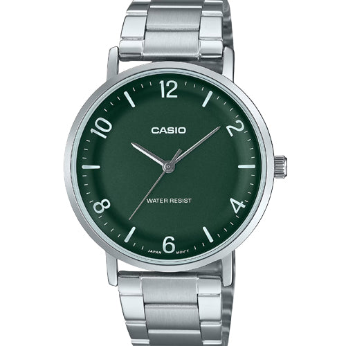 Casio Enticer Standard Green Dial Men 40mm A2406 MTP-VT03D-3B