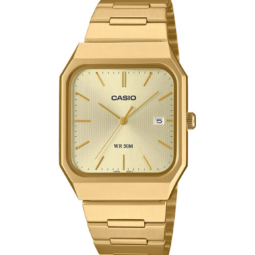Casio Enticer Standard Gold Dial Men 32.5mm A2470 MTP-B185G-9AV