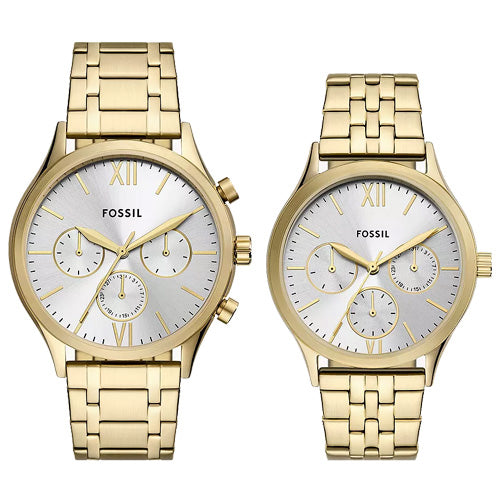 Fossil Fenmore Silver Dial Pair 44mm & 36mm BQ2899SET