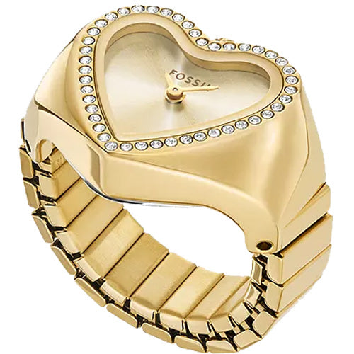 Fossil Watch Ring Gold Dial Women 18mm ES5407