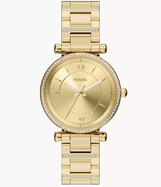 Gold wristwatch with a white background