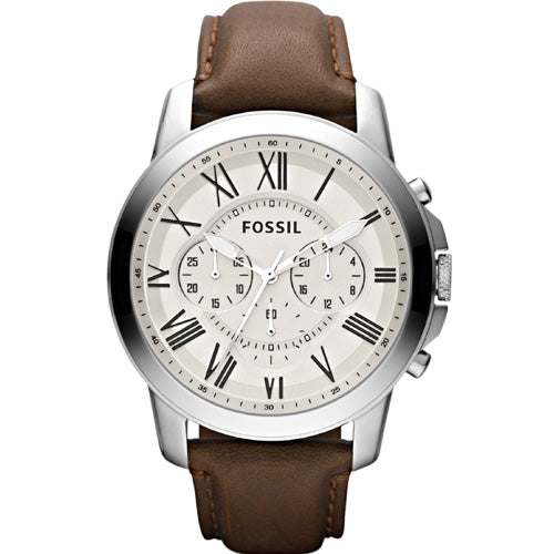 Fossil Grant Cream Dial & Brown Strap 44 MM Watch for Men