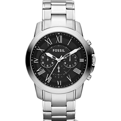 Fossil Grant Black Dial Silver Chain Watch for Men