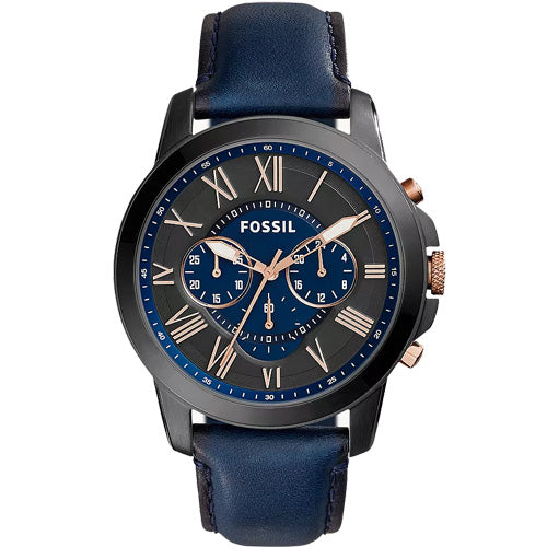 Fossil Grant Black Dial & Blue Strap 44 MM Watch for Men