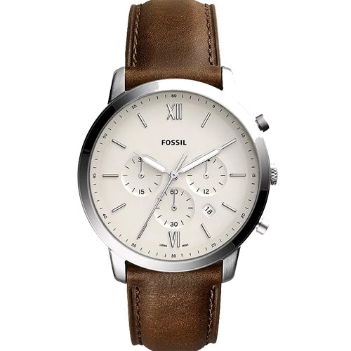 Fossil Neutra Men's Cream Dial & Brown Strap 44 MM Watch