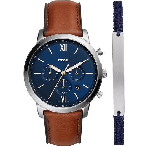 Fossil Neutra Blue Dial & Brown Strap 44 MM Watch with a Bracelet for Men