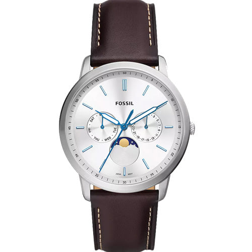 Fossil Neutra Silver Dial & Brown Strap 44 MM Watch for Men