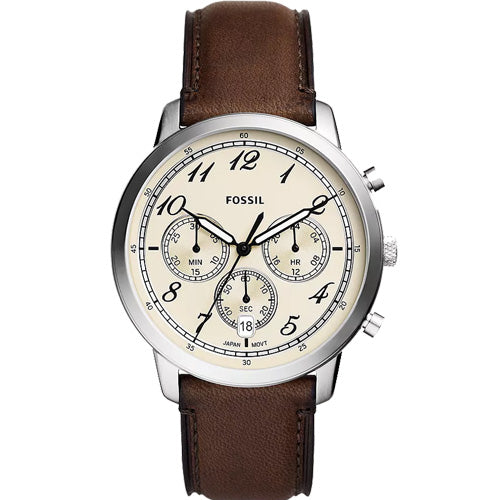 Fossil Neutra Cream Dial & Brown Strap 44 MM Watch for Men