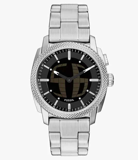 Silver Fossil watch on a white background