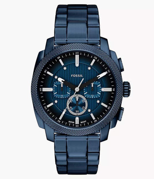 Blue Fossil watch on a white background