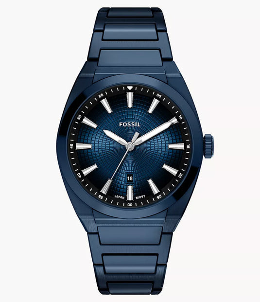Blue Fossil watch on a white background