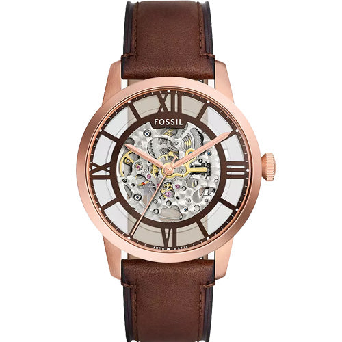 Fossil Townsman Skeleton & Brown Leather Strap Watch for Men