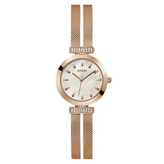 Guess Array White Dial & Rose Gold Chain Watch for Women