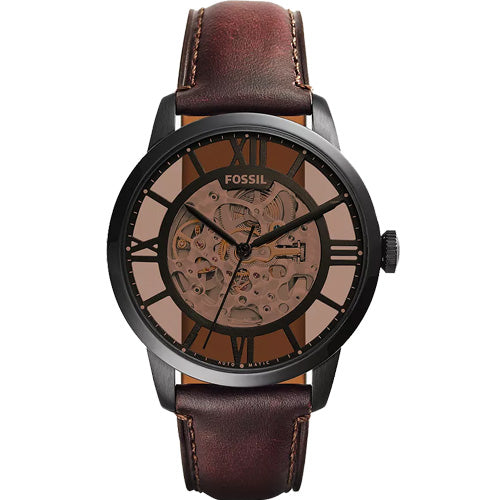 Fossil Townsman Skeleton Brown Dial & Leather Strap Watch for Men