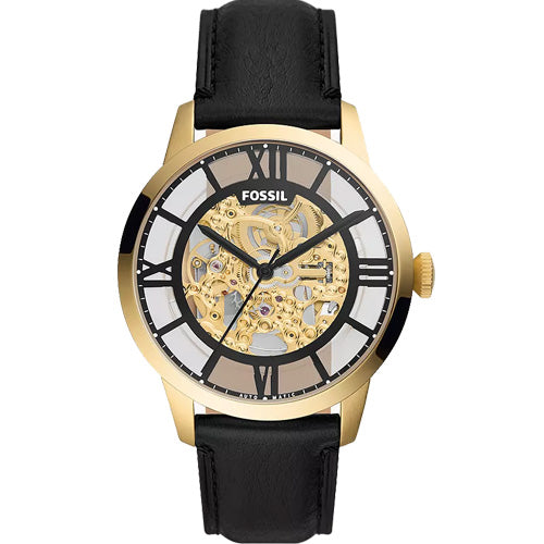 Fossil Townsman Skeleton Black Dial & Leather Strap Watch for Men