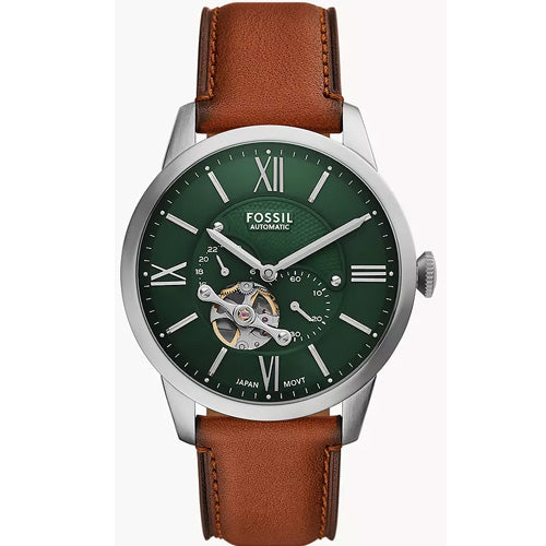 Fossil Townsman Men's Green Dial & Brown Leather Strap Watch