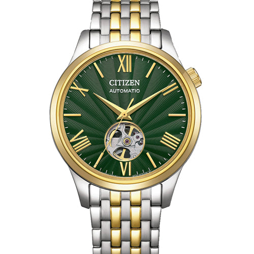 Citizen Mechanical Open Heart Green Dial Men 40mm NH9134-83X