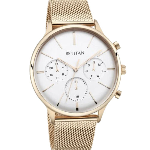 Titan Light Leathers Silver Dial Quartz Multifunction Stainless Steel Strap Watch for Men 42mm NS90134WM01