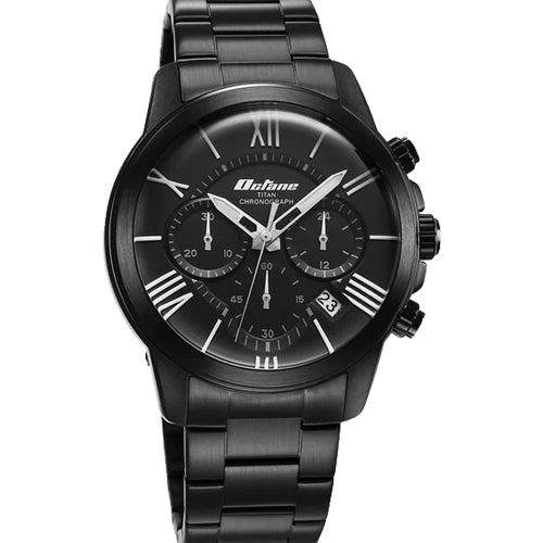 Titan Octane Classic Sporty Black Dial Chronograph Stainless Steel Strap Watch for Men 44mm NS90152NM01