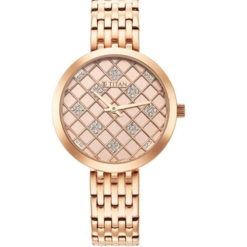 Titan Purple Unending Beauty Rose Gold Dial Women Watch With Stainless Steel Strap 34mm NS95163WM01