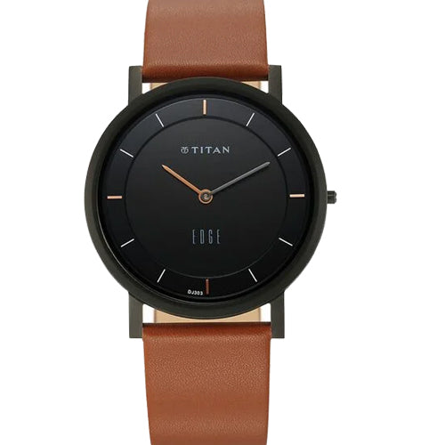 Titan Edge Quartz Analog Black Dial Leather Strap Watch for Men 37.3mm NT1595NL03