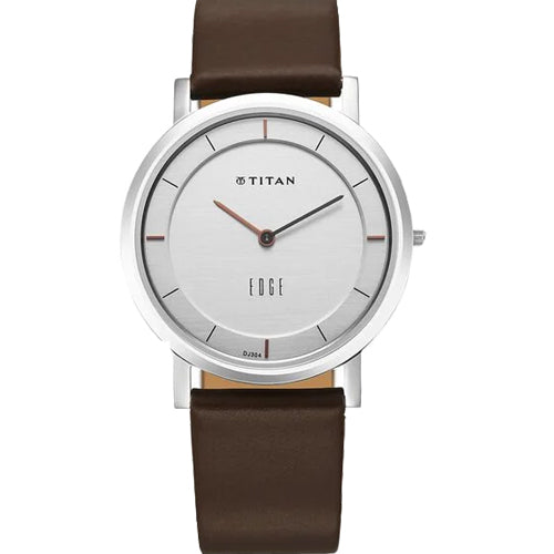 Titan Edge Silver Dial Analog Stainless Steel Leather Strap Watch for Men 37.3mm NT1595SL03
