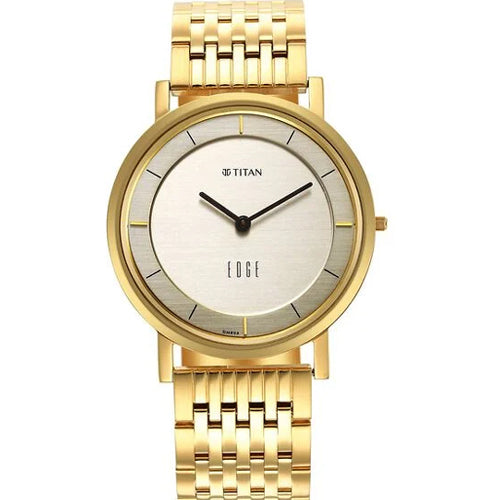 Titan Edge Metal Yellow Dial With Yellow Gold Stainless Steel Strap Watch For Men 38.4mm NT1595YM01